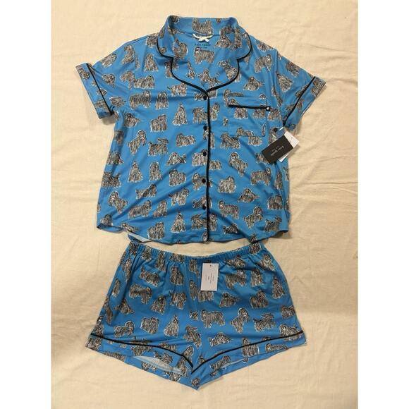 kate spade new york Other - Kate Spade 2 Pc Pajama Set Shortie Lounge Womens Medium Blue Shih Tzu Dog Print